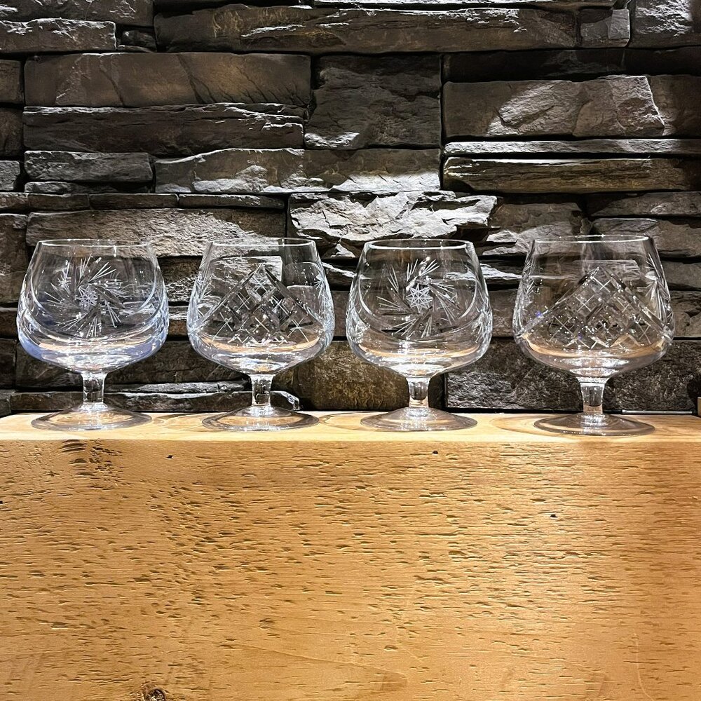 ELEGANT CRYSTAL Water or Brandy Snifter Glasses 3 plus 1 set Pinwheel